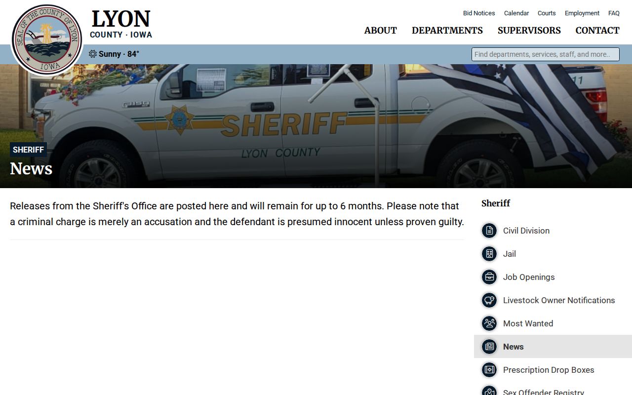 Lyon County sheriff crime news releases and retention notice