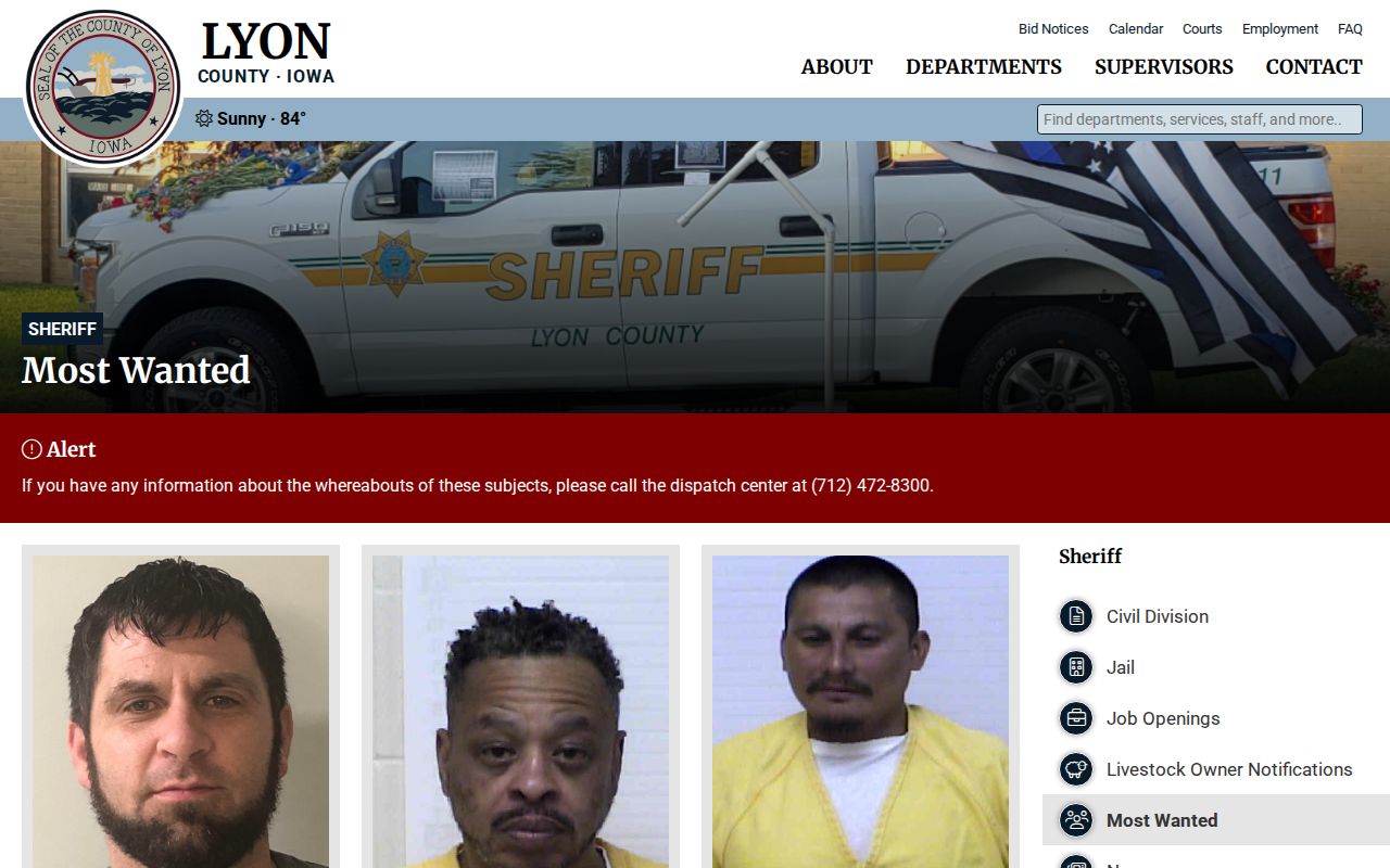 Lyon County most wanted official photo-bearing index